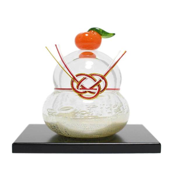 ガラスの鏡餅(M) glass calico グラスキャリコ ハンドメイド ガラスアート 化粧箱付 ガラス製 かがみもち オブジェ 置物 お正月