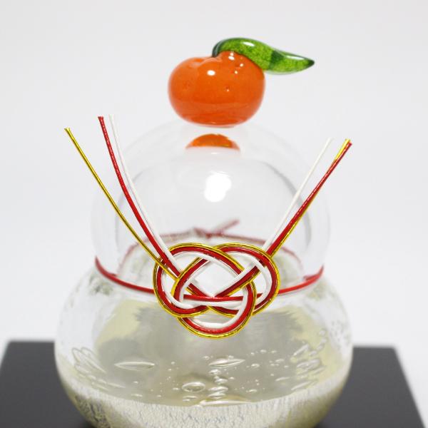 ガラスの鏡餅(M) glass calico グラスキャリコ ハンドメイド ガラスアート 化粧箱付 ガラス製 かがみもち オブジェ 置物 お正月