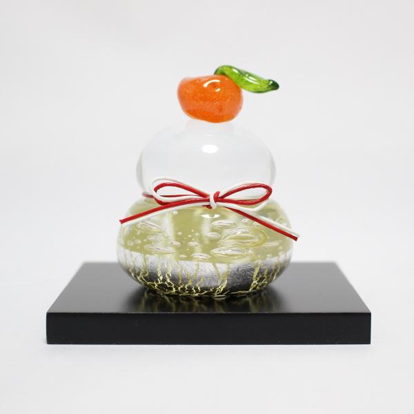 ガラスの鏡餅(S) glass calico グラスキャリコ ハンドメイド ガラスアート 化粧箱付 ガラス製 かがみもち オブジェ 置物 お正月
