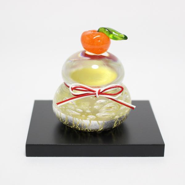 ガラスの鏡餅(S) glass calico グラスキャリコ ハンドメイド ガラスアート 化粧箱付 ガラス製 かがみもち オブジェ 置物 お正月