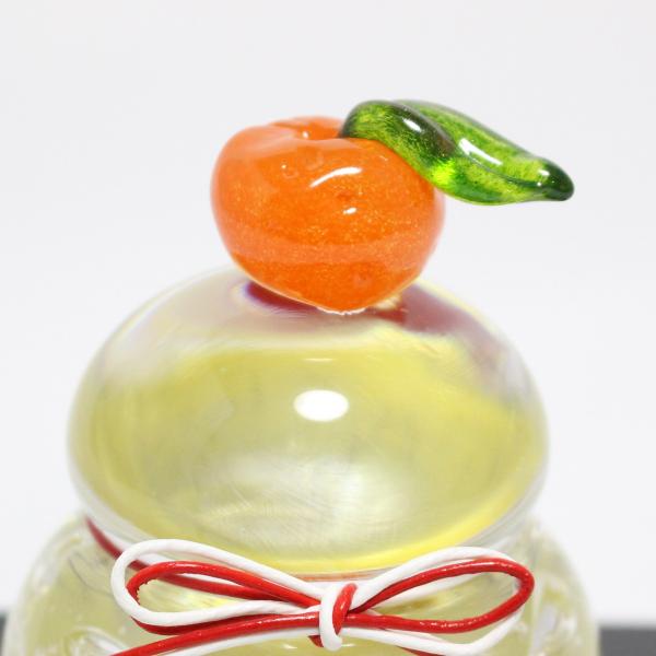ガラスの鏡餅(S) glass calico グラスキャリコ ハンドメイド ガラスアート 化粧箱付 ガラス製 かがみもち オブジェ 置物 お正月