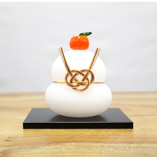 ガラスの白い鏡餅(L) glass calico グラスキャリコ ハンドメイド ガラスアート 化粧箱付 ガラス製 かがみもち オブジェ 置物 お正月