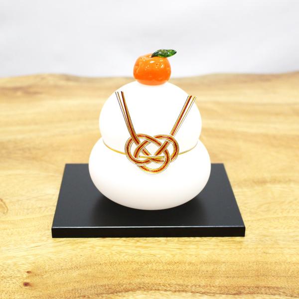 ガラスの白い鏡餅(L) glass calico グラスキャリコ ハンドメイド ガラスアート 化粧箱付 ガラス製 かがみもち オブジェ 置物 お正月