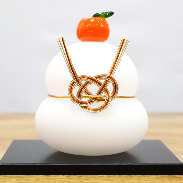 ガラスの白い鏡餅(L) glass calico グラスキャリコ ハンドメイド ガラスアート 化粧箱付 ガラス製 かがみもち オブジェ 置物 お正月
