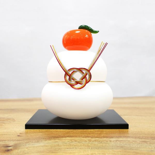 ガラスの白い鏡餅(LL) glass calico グラスキャリコ ハンドメイド ガラスアート 化粧箱付 ガラス製 かがみもち オブジェ 置物 お正月