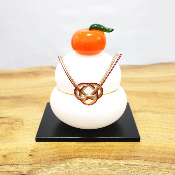 ガラスの白い鏡餅(LL) glass calico グラスキャリコ ハンドメイド ガラスアート 化粧箱付 ガラス製 かがみもち オブジェ 置物 お正月