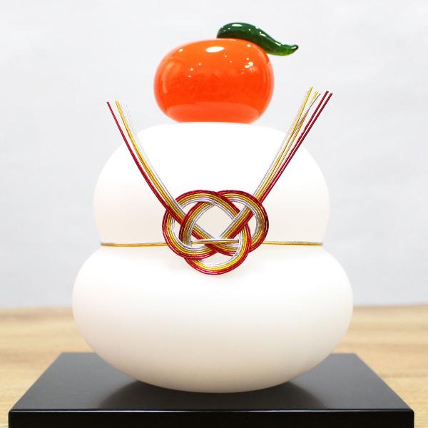 ガラスの白い鏡餅(LL) glass calico グラスキャリコ ハンドメイド ガラスアート 化粧箱付 ガラス製 かがみもち オブジェ 置物 お正月
