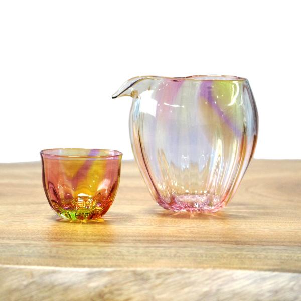 glass calico グラスキャリコ プリズム ライン 冷酒器セット (片口・ぐい呑 1個) ハンドメイド ガラス酒器