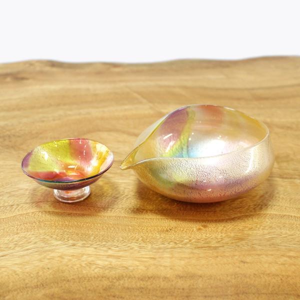 glasscalico グラスキャリコ プリズム 雅(みやび)冷酒器セット (片口・ぐい呑 1個) ハンドメイド ガラス酒器