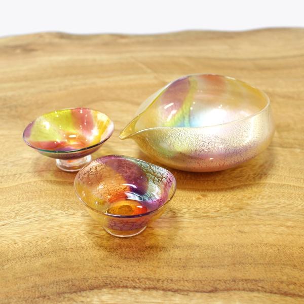 glasscalico グラスキャリコ プリズム 雅(みやび)冷酒器セット (片口・ぐい呑 2個) ハンドメイド ガラス酒器