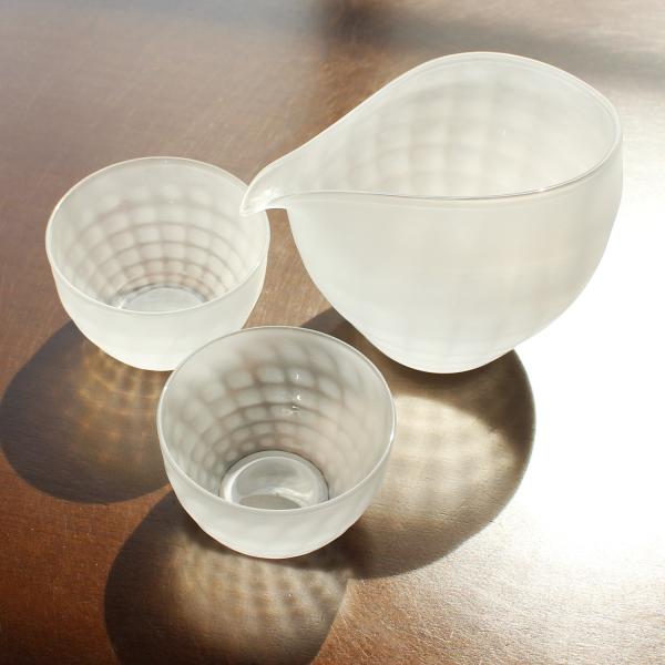 glass calico グラスキャリコ ハンドメイド ガラス酒器 澄 (すみ) サンドブラスト 冷酒器セット (片口・ぐい呑 2個)