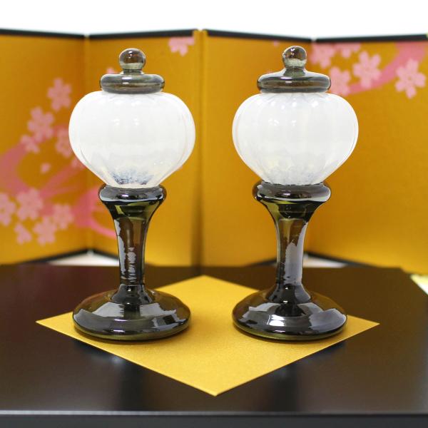 ガラスのお雛様 やよい雛(水色・ピンク) 雪洞(ぼんぼり)付き glass calico グラスキャリコ ハンドメイド ガラスアート 雛人形 ひな人形 おひなさま 桃の節句 オブジェ コンパクト