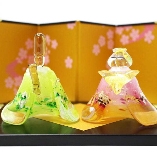ガラスのお雛様 やよい雛(黄緑・ピンク) glass calico グラスキャリコ ハンドメイド ガラスアート 雛人形 ひな人形 おひなさま 桃の節句 オブジェ コンパクト
