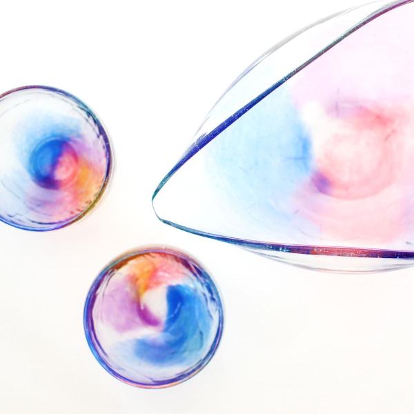 SAIZOU GLASS LABO サイゾウグラスラボ ハンドメイド ガラス酒器 虹のカタチ 冷酒器セット (横型片口・ぐい呑2個)
