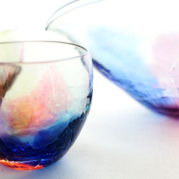 SAIZOU GLASS LABO サイゾウグラスラボ ハンドメイド ガラス酒器 虹のカタチ 冷酒器セット (横型片口・ぐい呑2個)