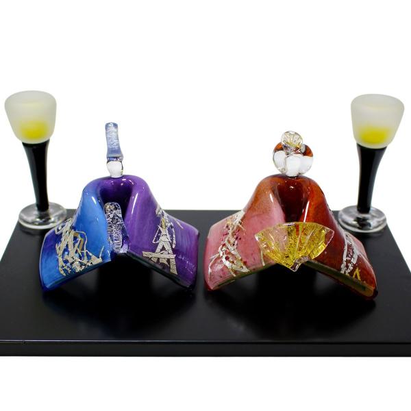 ガラスのお雛様 咲きひとえ雛 雪洞(ぼんぼり)付き SAIZOU GLASS LABO 可児友紀 ハンドメイド ガラスアート 雛人形 ひな人形 おひなさま 桃の節句 オブジェ コンパクト ギフト