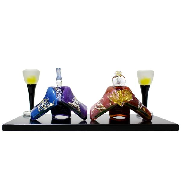 ガラスのお雛様 咲きひとえ雛 雪洞(ぼんぼり)付き SAIZOU GLASS LABO 可児友紀 ハンドメイド ガラスアート 雛人形 ひな人形 おひなさま 桃の節句 オブジェ コンパクト ギフト