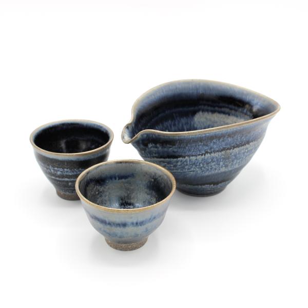 山下陶房 山下秀樹 銀化天目(ぎんかてんもく) 酒器揃 片口 (小)・ぐい呑 2個