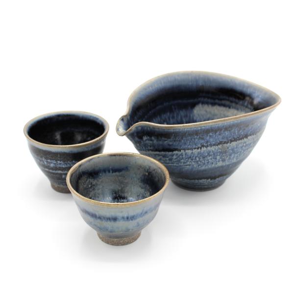 山下陶房 山下秀樹 銀化天目(ぎんかてんもく) 酒器揃 片口 (小)・ぐい呑 2個