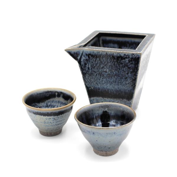 山下陶房 山下秀樹 銀化天目(ぎんかてんもく) 角片口 (中・1.5合) 単品