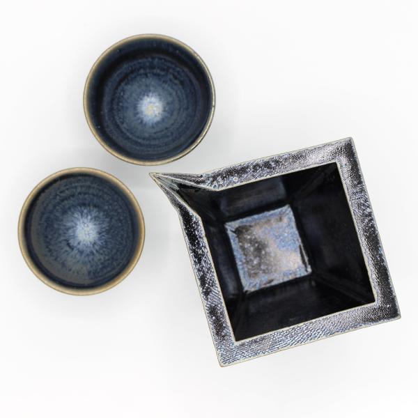 山下陶房 山下秀樹 銀化天目(ぎんかてんもく) 角片口 (中・1.5合) 単品
