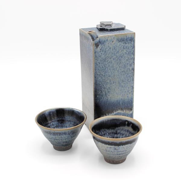 山下陶房 山下秀樹 銀化天目(ぎんかてんもく) 角片口 (蓋付) (大・2合) 単品