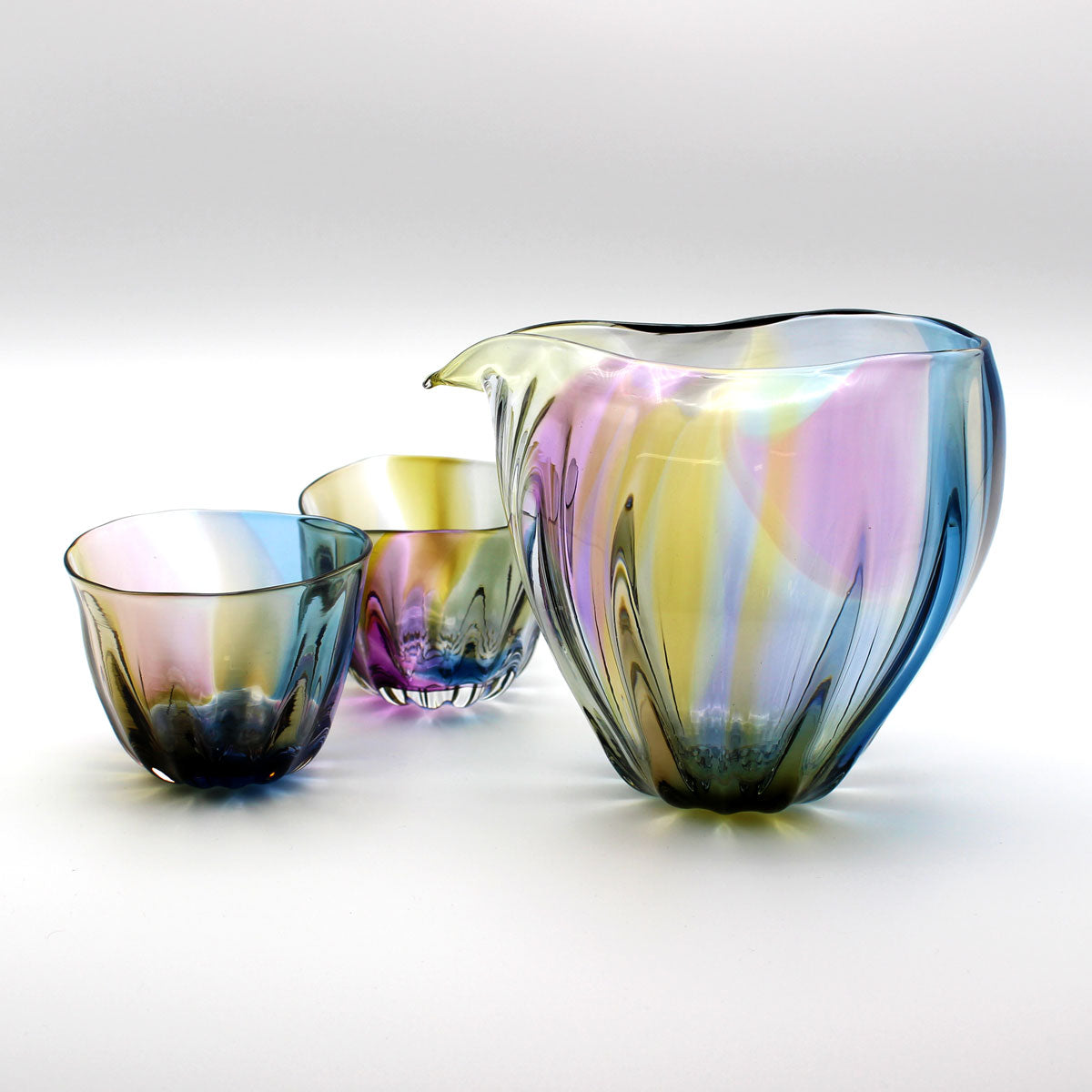 glasscalico グラスキャリコ ハンドメイド ガラス酒器 earth (アース) ライン 冷酒器セット (片口・ぐい呑 2個)
