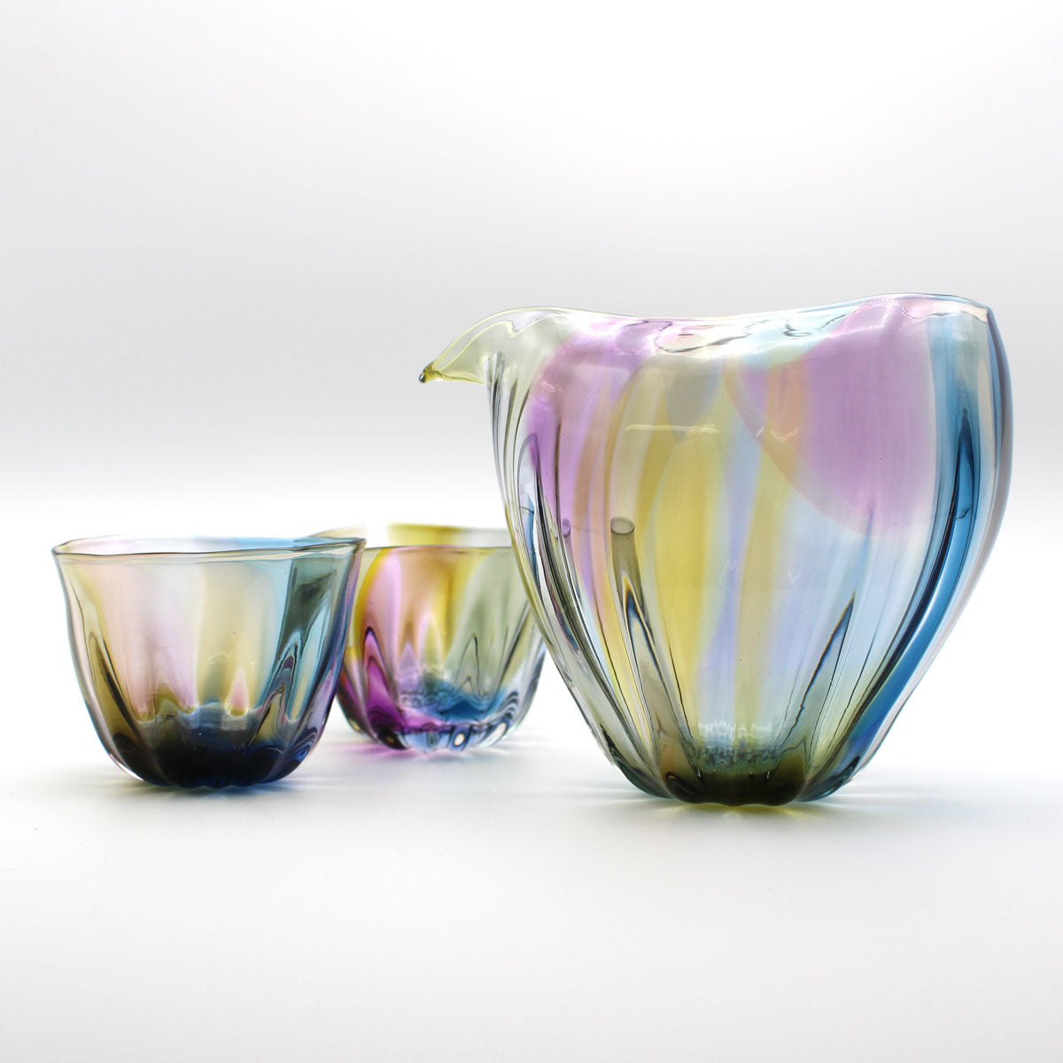 glasscalico グラスキャリコ ハンドメイド ガラス酒器 earth (アース) ライン 冷酒器セット (片口・ぐい呑 2個)