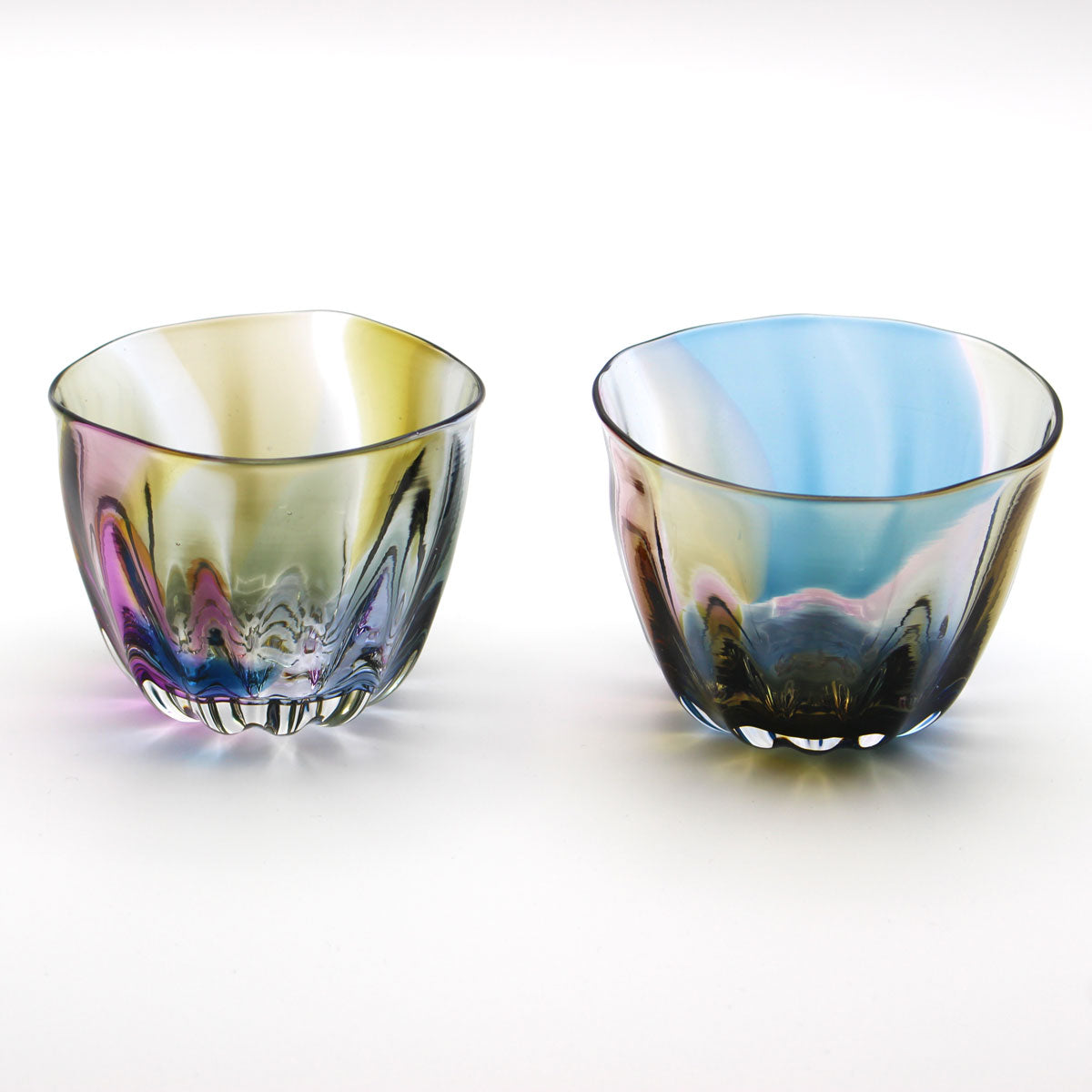 glasscalico グラスキャリコ ハンドメイド ガラス酒器 earth (アース) ライン 冷酒器セット (片口・ぐい呑 2個)