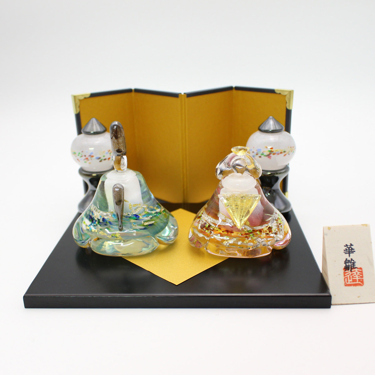 ガラスのお雛様 華雛(はなびな) 雪洞(ぼんぼり)付き glass calico グラスキャリコ ハンドメイド ガラスアート 雛人形 ひな人形 おひなさま 桃の節句 オブジェ コンパクト