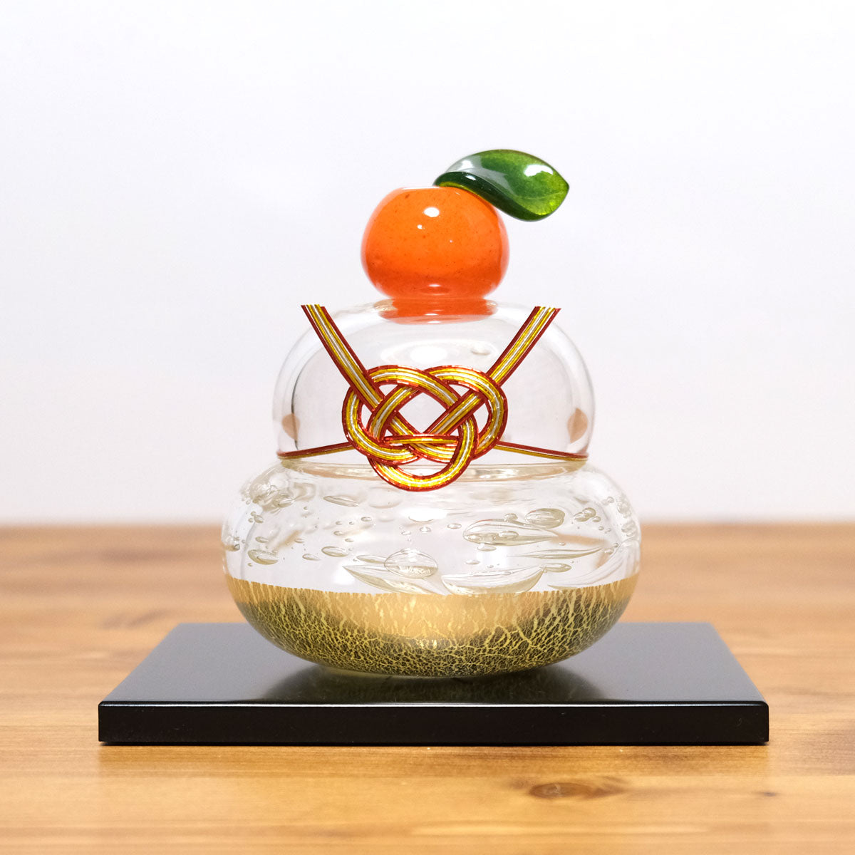 ガラスの鏡餅(L) glass calico グラスキャリコ ハンドメイド ガラスアート 化粧箱付 ガラス製 かがみもち オブジェ 置物 お正月