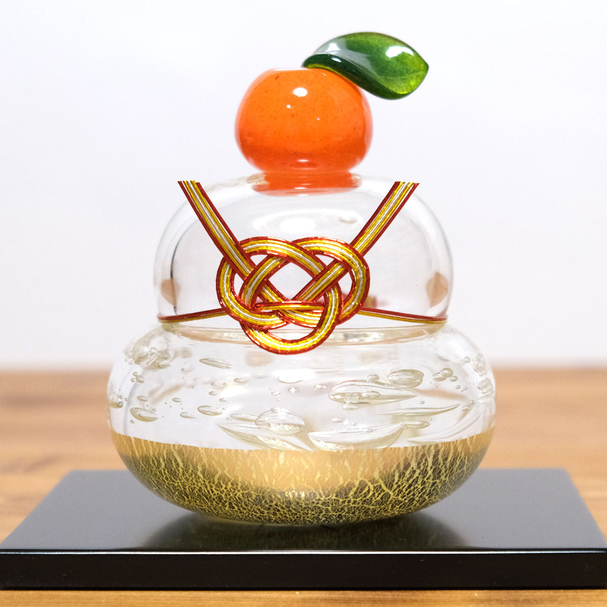 ガラスの鏡餅(L) glass calico グラスキャリコ ハンドメイド ガラスアート 化粧箱付 ガラス製 かがみもち オブジェ 置物 お正月