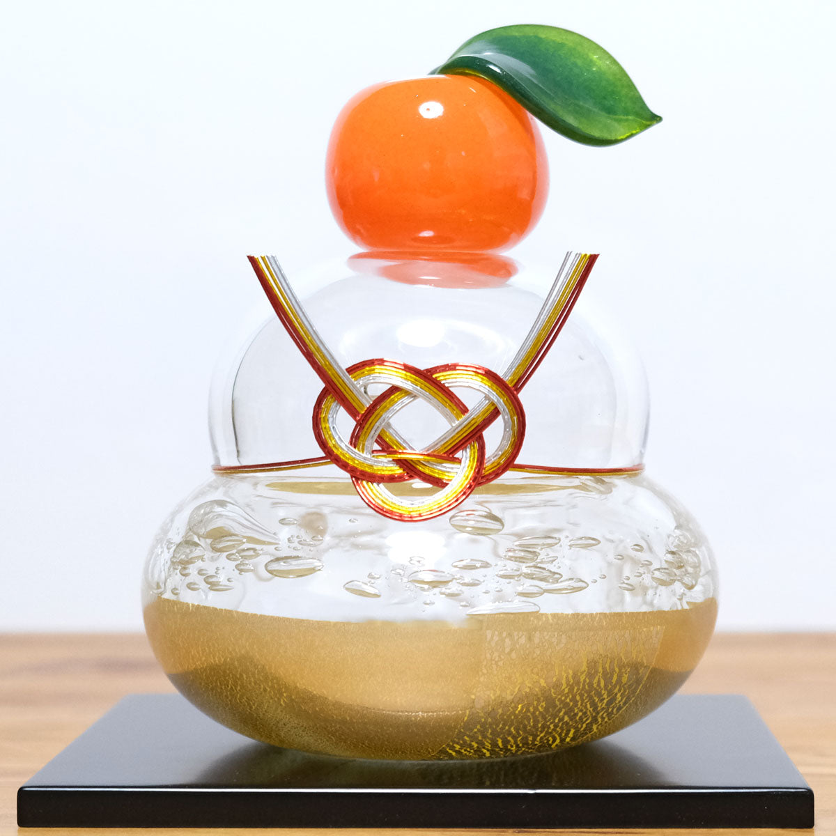ガラスの鏡餅(LL) glass calico グラスキャリコ ハンドメイド ガラスアート 化粧箱付 ガラス製 かがみもち オブジェ 置物 お正月