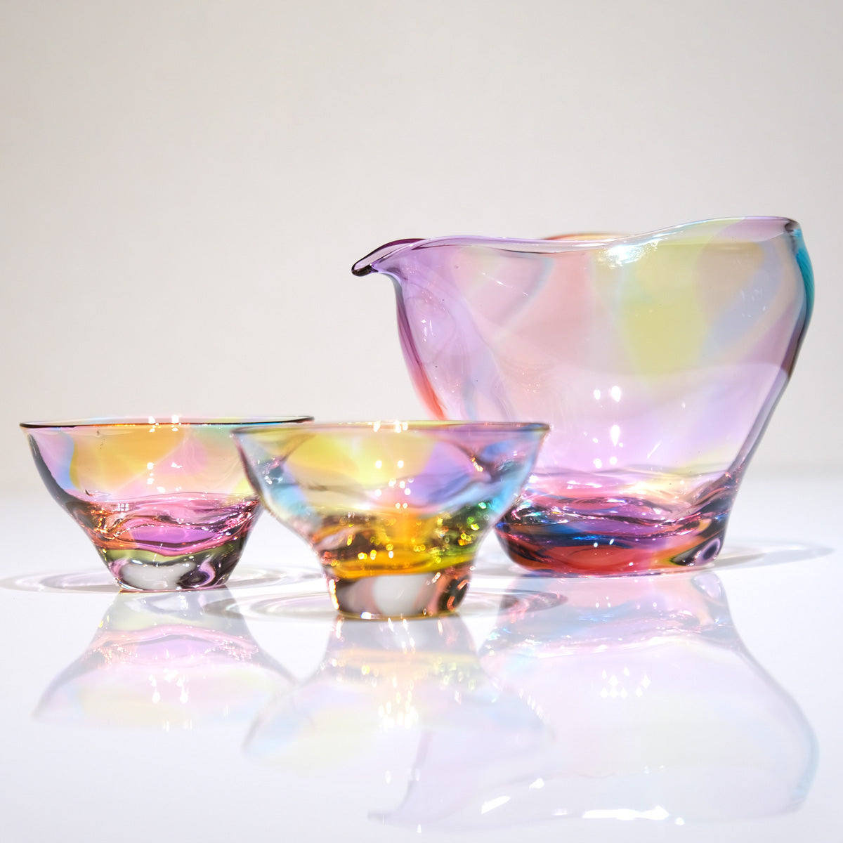 glass calico ミナモプリズム 冷酒器セット (片口・ぐい呑 2個) グラスキャリコ ハンドメイド ガラス酒器