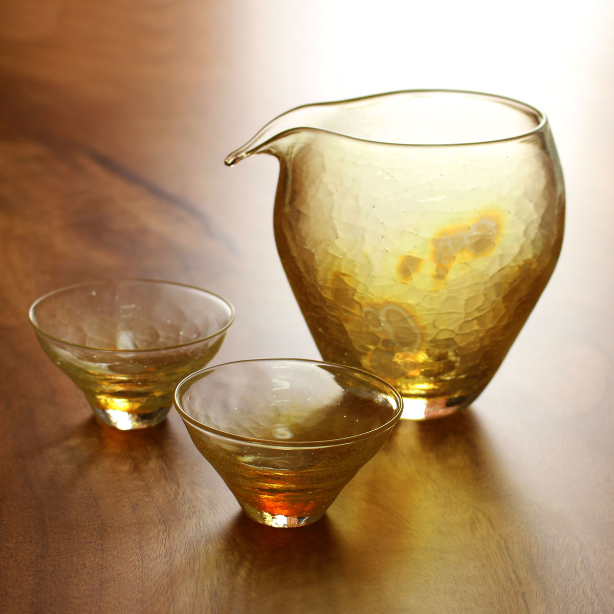 glasscalico グラスキャリコ ハンドメイド ガラス酒器 月光(げっこう) 冷酒器セット (縦型片口・ぐい呑 2個) ハンドメイド ガラス酒器