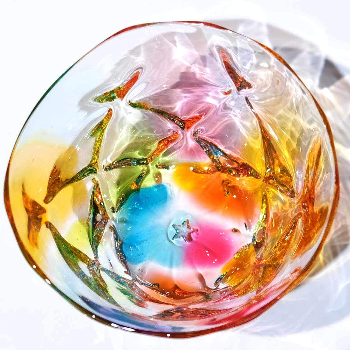 ガラスのお皿 プリズム レトロ glass calico 小鉢 サラダボウル 蕎麦猪口 グラスキャリコ ハンドメイド食器 テーブルウェア