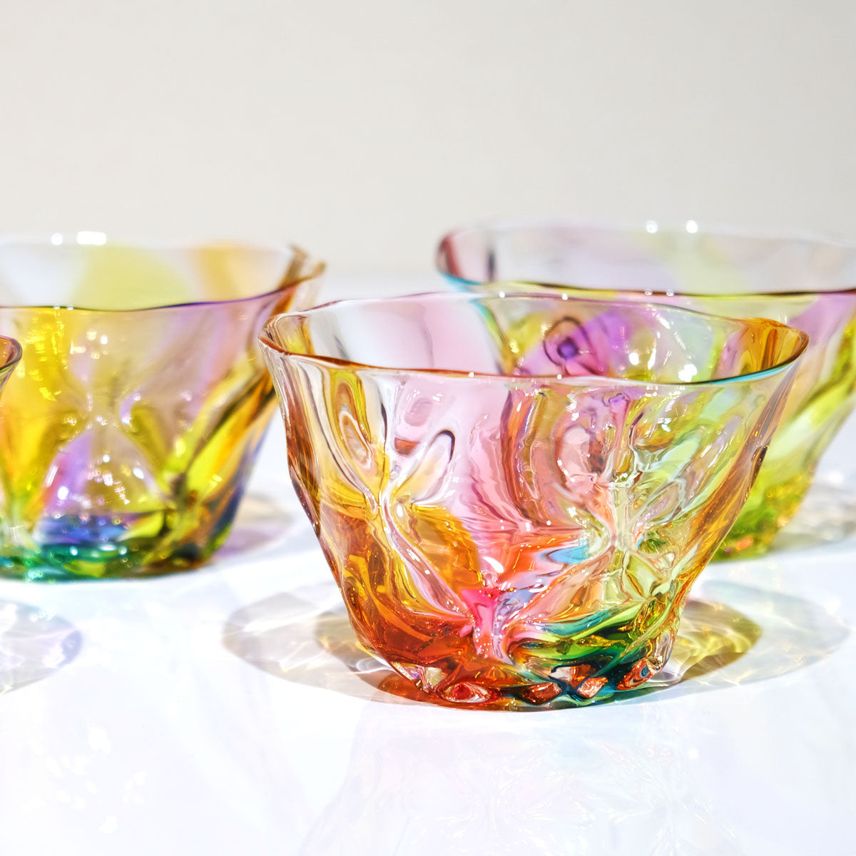 ガラスのお皿 プリズム レトロ glass calico 小鉢 サラダボウル 蕎麦猪口 グラスキャリコ ハンドメイド食器 テーブルウェア