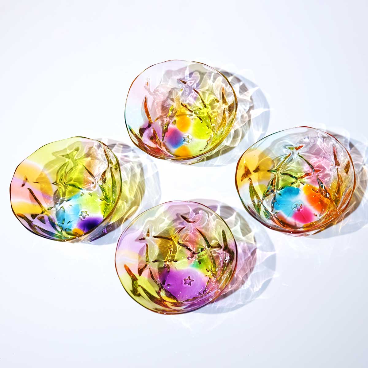 ガラスのお皿 プリズム レトロ glass calico 小鉢 サラダボウル 蕎麦猪口 グラスキャリコ ハンドメイド食器 テーブルウェア