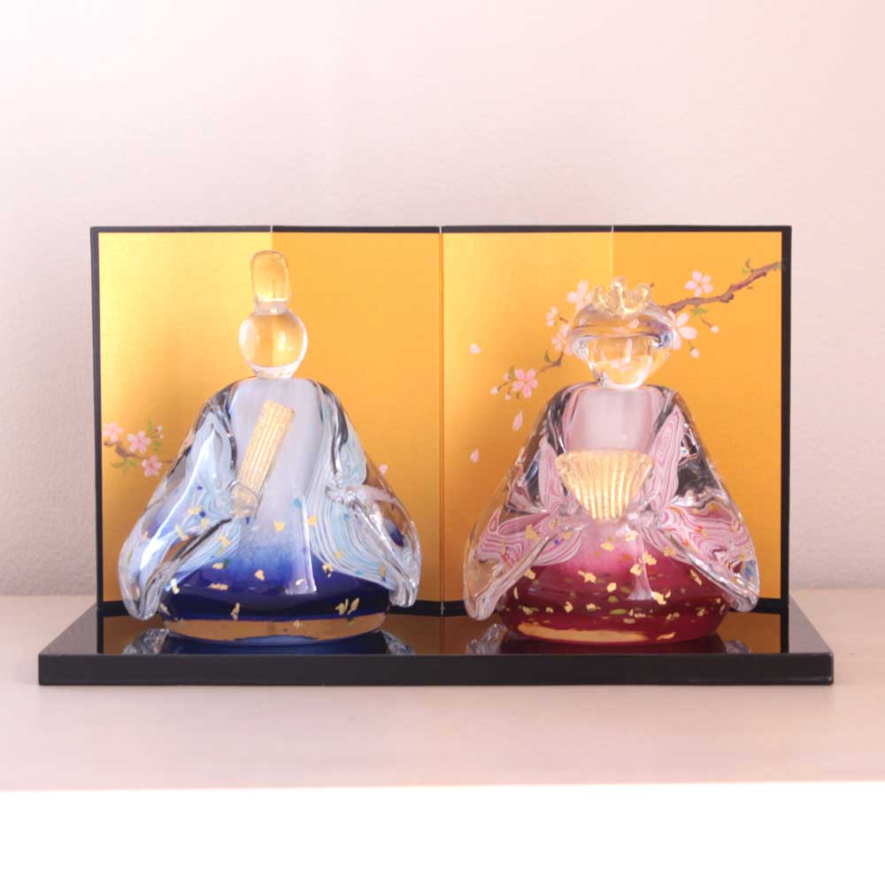ガラスの雛飾り 華雅 hanamiyabi(桐箱入) FIORETTO フィオレット 高野仰 ハンドメイド ガラスアート 雛人形 ひな人形 おひなさま 桃の節句 オブジェ コンパクト