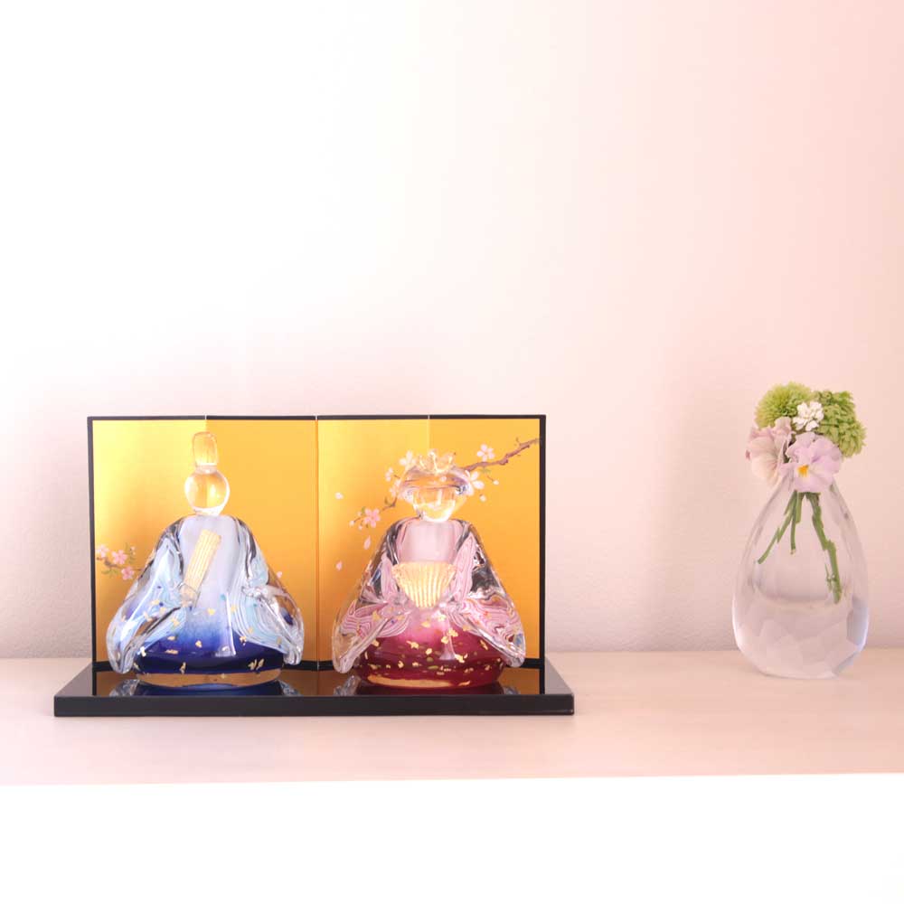 ガラスの雛飾り 華雅 hanamiyabi(桐箱入) FIORETTO フィオレット 高野仰 ハンドメイド ガラスアート 雛人形 ひな人形 おひなさま 桃の節句 オブジェ コンパクト
