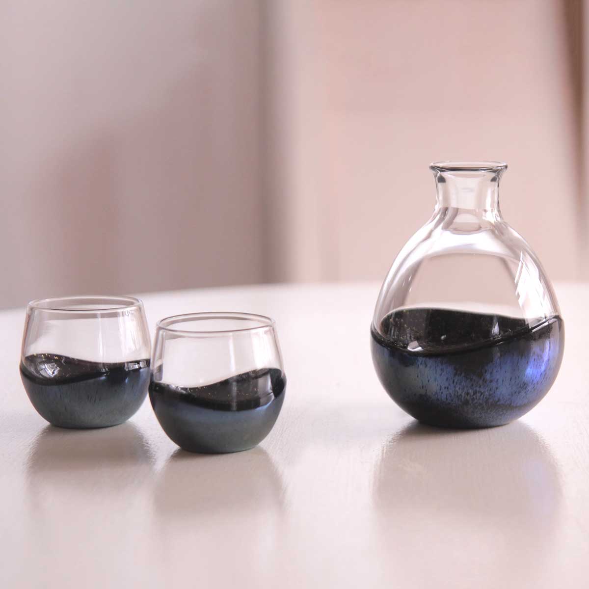 磯の香(いそのこう)冷酒器セット(徳利・ぐい呑2個) FIORETTO フィオレット 高野仰 ハンドメイドガラス酒器