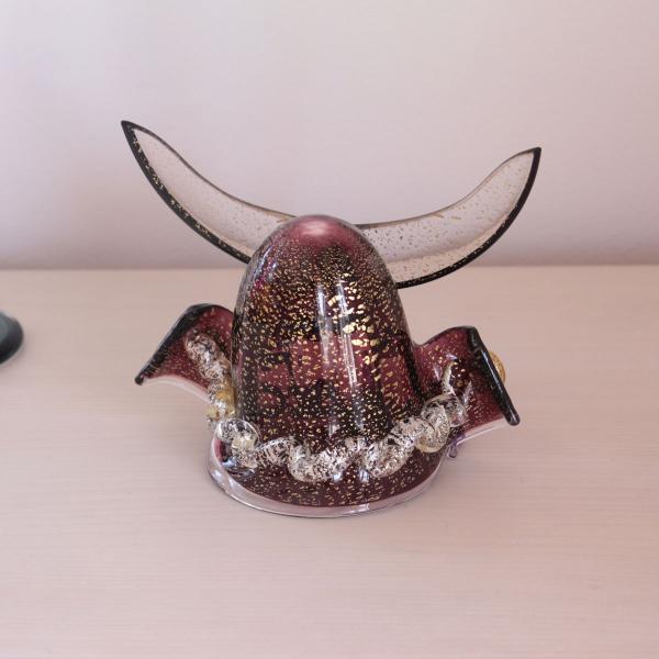 ガラスの兜飾り 弦月 gengetsu(紫) 桐箱入 FIORETTO フィオレット 高野仰 ハンドメイド ガラスアート 五月人形 端午の節句 初節句 お祝 オブジェ コンパクト