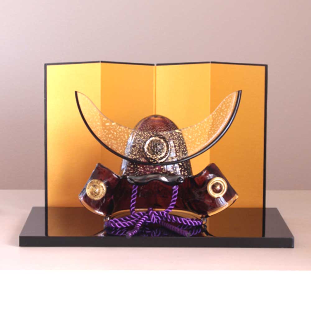 ガラスの兜飾り 弦月 gengetsu(紫) 桐箱入 FIORETTO フィオレット 高野仰 ハンドメイド ガラスアート 五月人形 端午の節句 初節句 お祝 オブジェ コンパクト