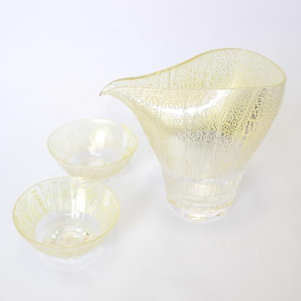 glasscalico グラスキャリコ ハンドメイド ガラス酒器 瑞穂 (みずほ) 冷酒器セット (片口・ぐい呑 2個)