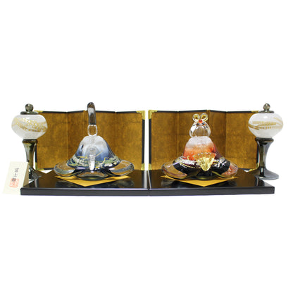 ガラスのお雛様 富士雛 (ふじびな) 雪洞(ぼんぼり)付き glass calico グラスキャリコ ハンドメイド ガラスアート 雛人形 ひな人形 おひなさま 桃の節句 オブジェ コンパクト