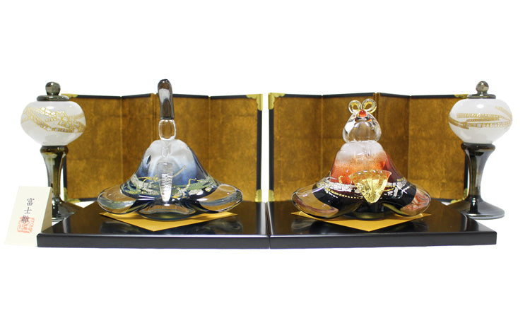ガラスのお雛様 富士雛（ふじびな） 雪洞（ぼんぼり）付き glass calico グラスキャリコ ハンドメイド ガラスアート