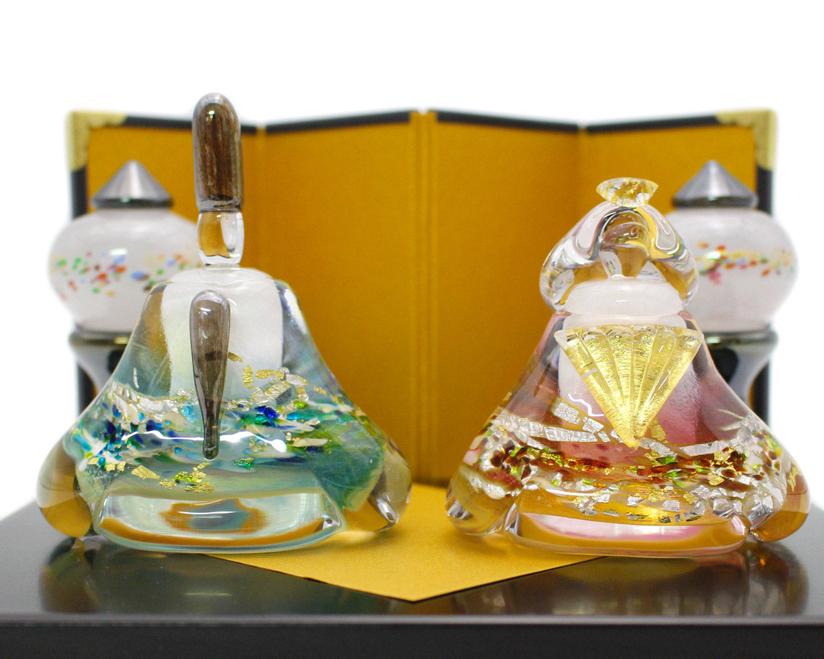 ガラスのお雛様 華雛（はなびな） 雪洞（ぼんぼり）付き glass calico グラスキャリコ ハンドメイド ガラスアート