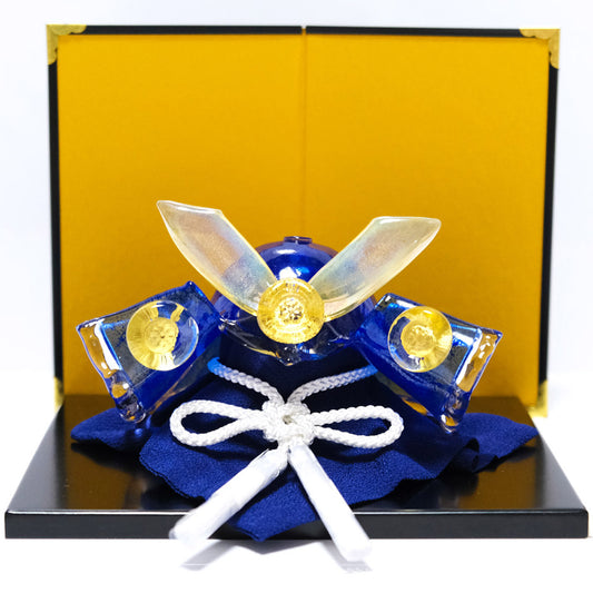 ガラスの兜（青） glass calico グラスキャリコ ハンドメイド ガラスアート 5月 端午の節句 五月人形 兜飾り オブジェ 室内 インテリア お祝い ギフト