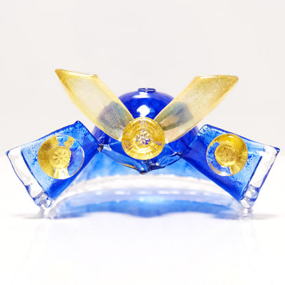 ガラスの兜（青） glass calico グラスキャリコ ハンドメイド ガラスアート 5月 端午の節句 五月人形 兜飾り オブジェ 室内 インテリア お祝い ギフト
