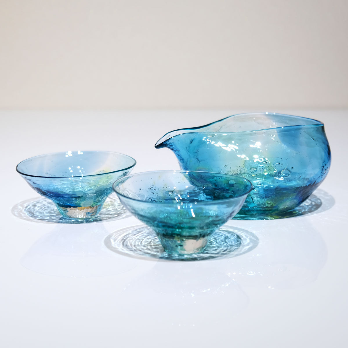 glass calico ラグーン 冷酒器セット (片口・ぐい呑 2個) グラスキャリコ ハンドメイド ガラス酒器